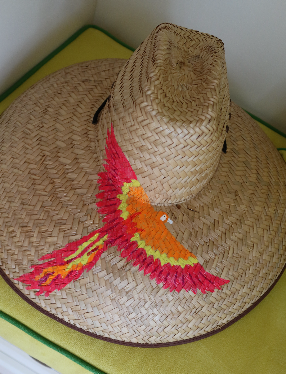 Hand Painted Straw Hat - fl bird