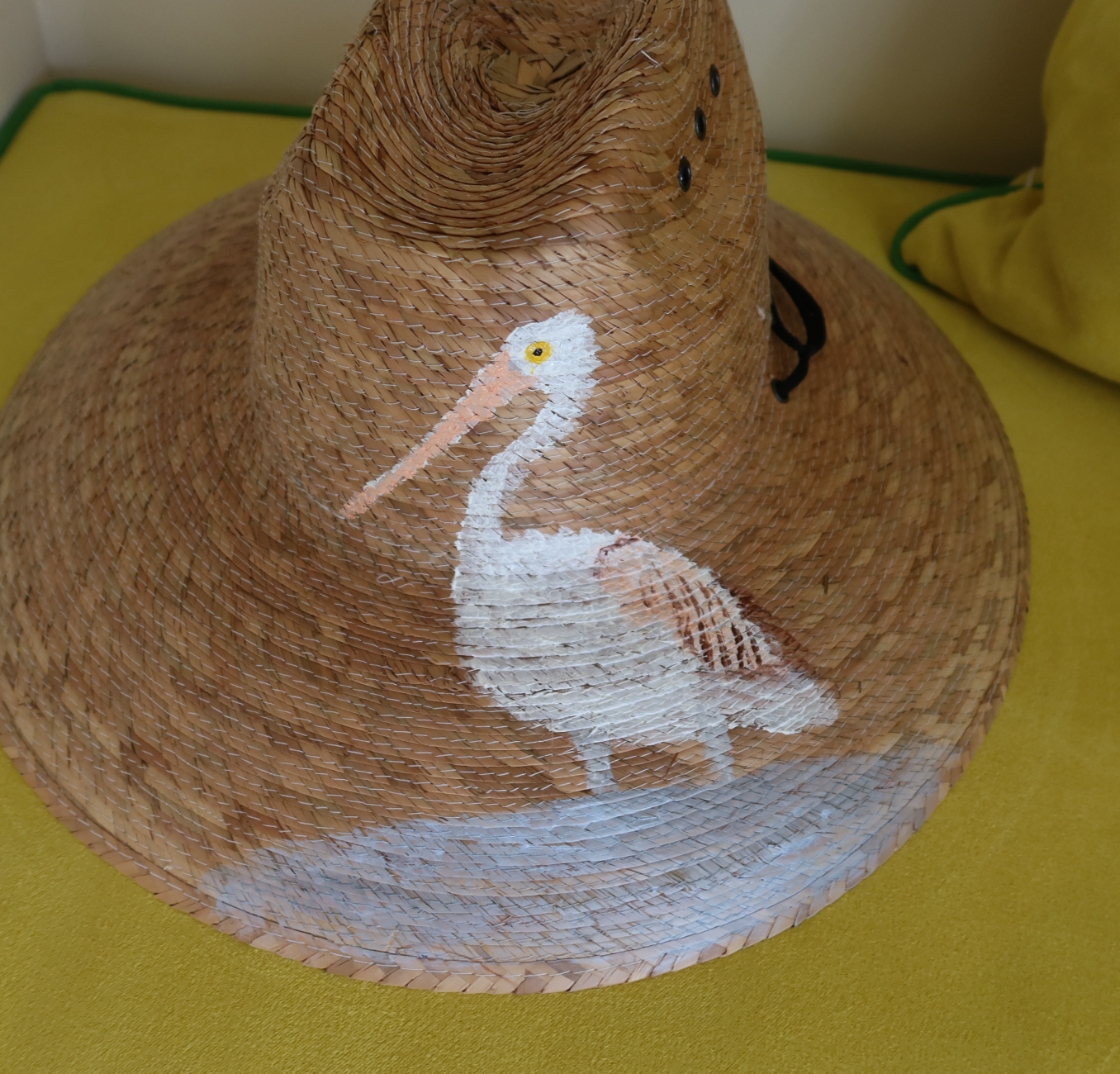 Hand Painted Straw Hat - short brim pelican