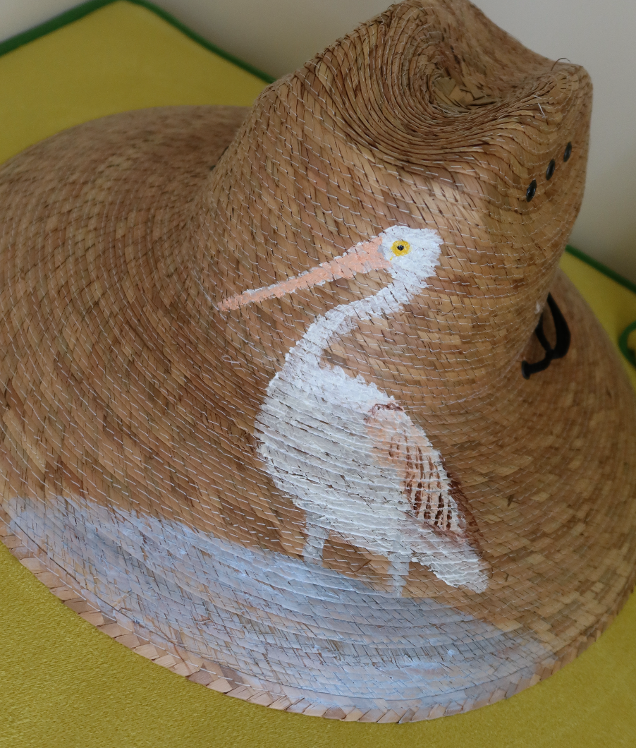 Hand Painted Straw Hat - short brim pelican