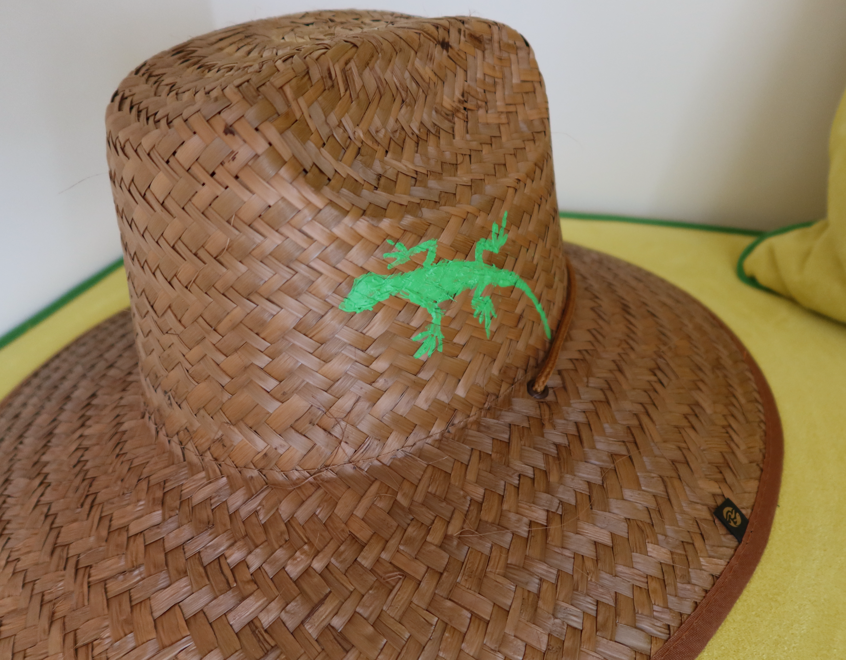 Hand Painted Straw Hat - short brim lizard
