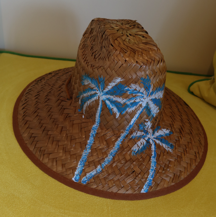 Hand Painted Straw Hat - short brim blue palm
