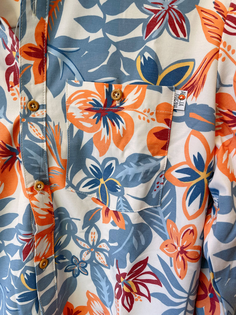 Kapalua Blue/Orange 4 Way Stretch Shirt