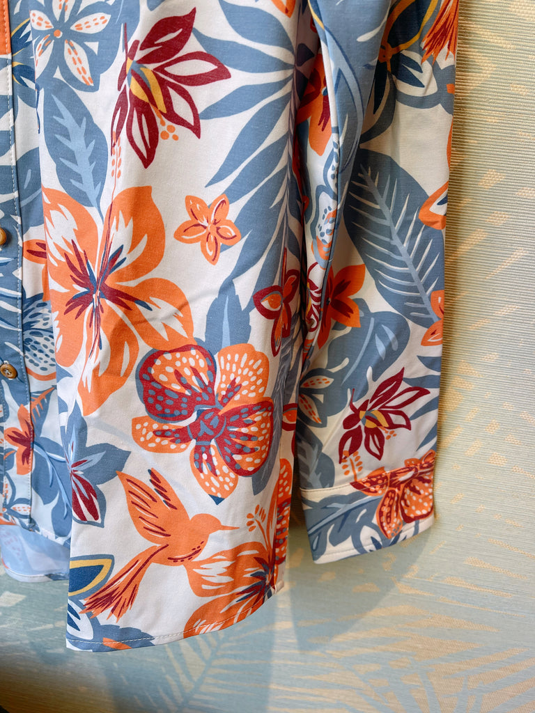 Kapalua Blue/Orange 4 Way Stretch Shirt