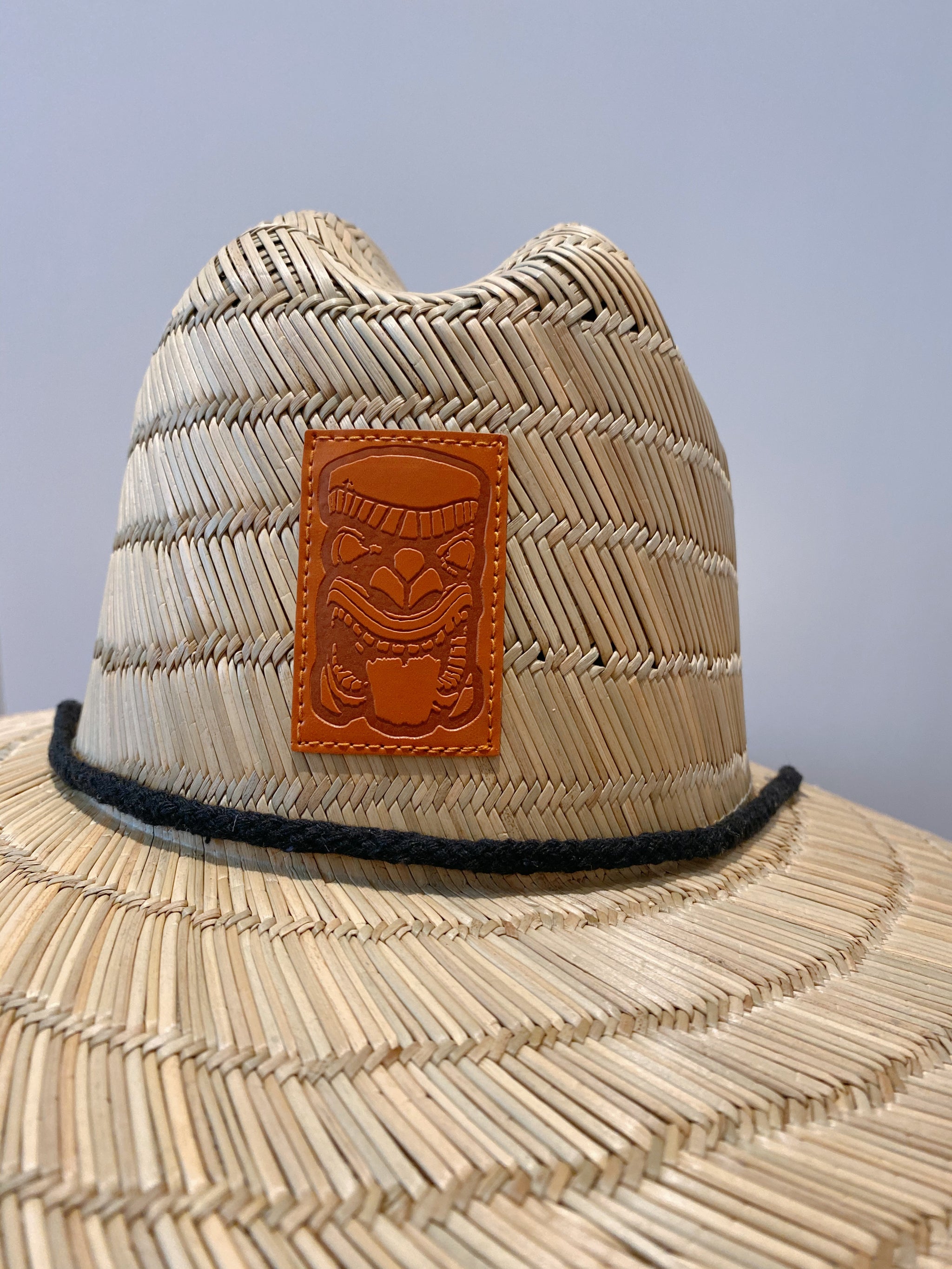 Straw Lifeguard Hat with Tiki Leather Patch